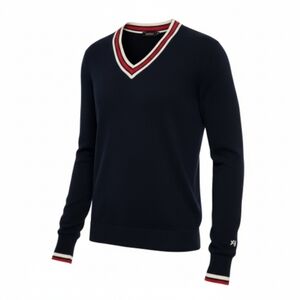 H&M Navy Crewneck Sweater with Red and White Trim